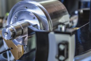 Silver rotor balancing machine in operation