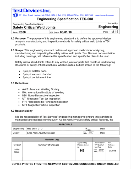 TES-008 Safety Critical Weld Joints R000