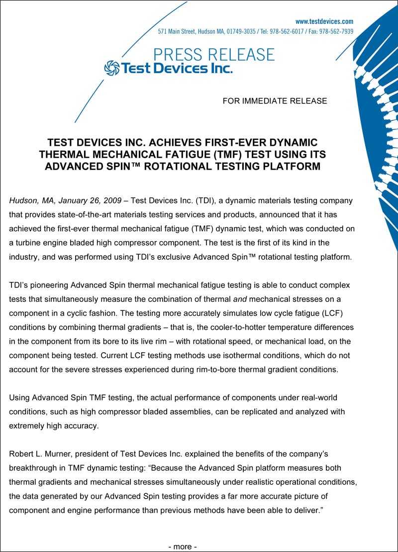 Thermal Mechancial Fatigue Testing