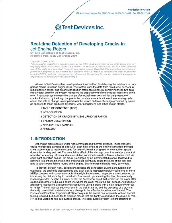 Real-time Detection of Developing Cracks in Jet Engine Rotors